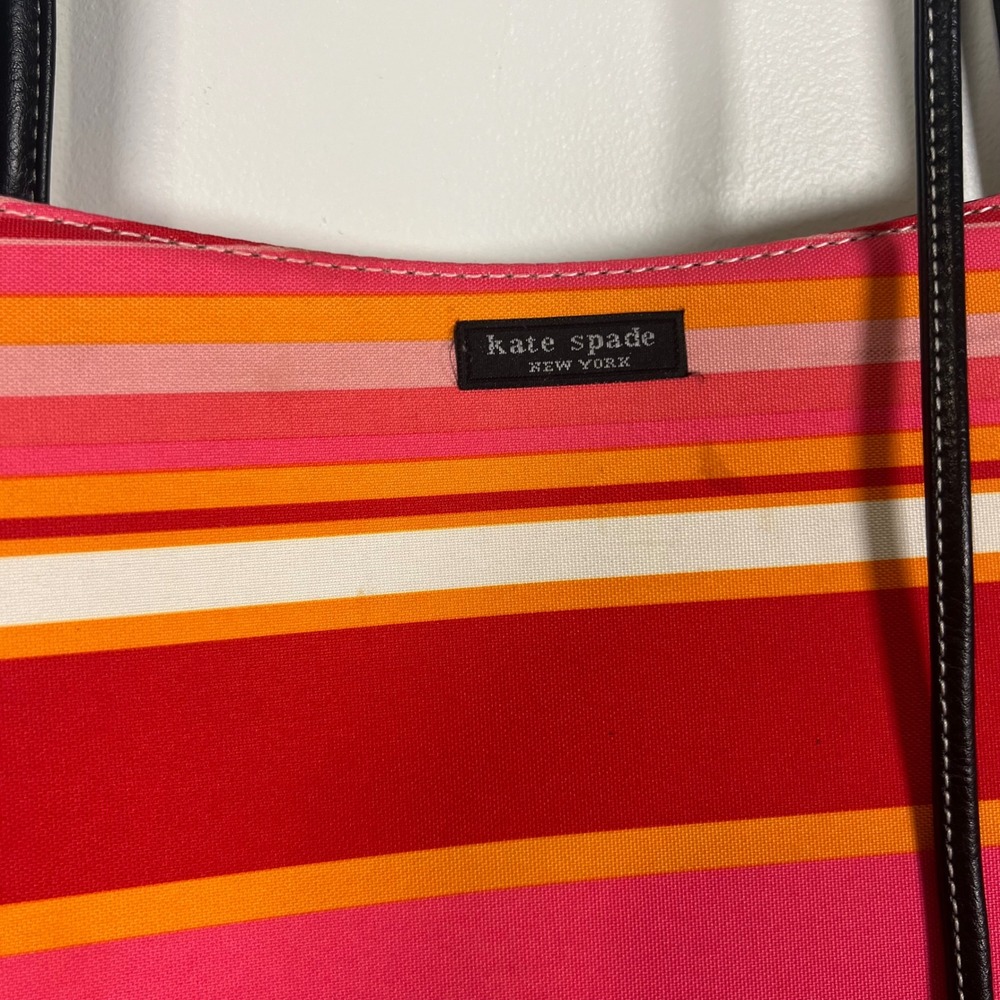 Kate Spade Striped Canvas Shoulder Bag and Crossbody Set Pink Orange Red - Picture 2 of 11